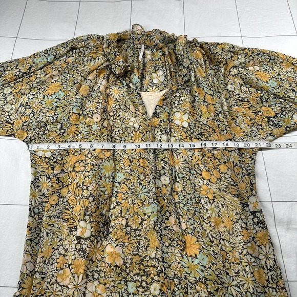 Free People Dress Womens XS Cream Green Feeling Groovy Floral Maxi Chiffon Boho - Picture 10 of 12